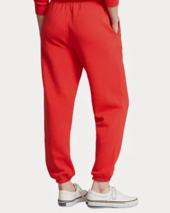 Joggers in felpa di cotone colore corallo con coulisse in vita