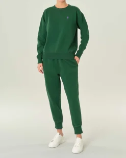 Joggers verde scuro in jersey di misto cotone con coulisse e logo ricamato a contrasto di colore