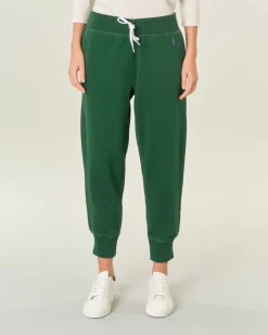 Joggers verde scuro in jersey di misto cotone con coulisse e logo ricamato a contrasto di colore