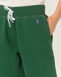 Joggers verde scuro in jersey di misto cotone con coulisse e logo ricamato a contrasto di colore