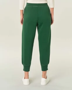 Joggers verde scuro in jersey di misto cotone con coulisse e logo ricamato a contrasto di colore
