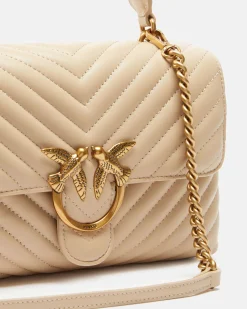 Lady Bag in pelle nera Pinko a motivo chevron e manico a mano e fibbia Love Birds dorata