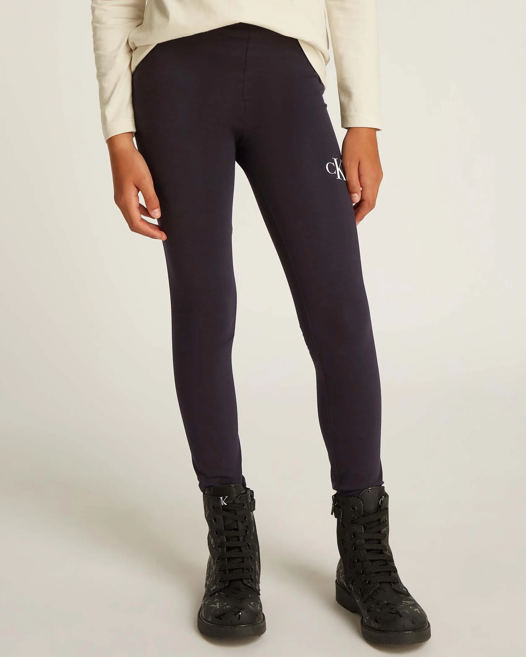 Leggins Calvin Klein nero in cotone stretch con logo monogram