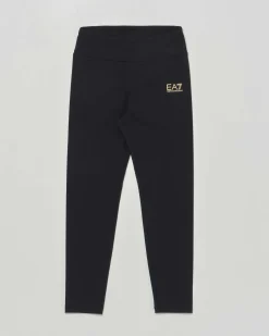 Leggins EA7 nero in cotone stretch con logo monogram