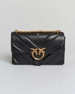 Love Bag One Light Pinko color cuoio in nappa a motivo chevron con impunture e dettagli in galvanica dorata