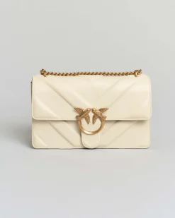 Love Bag One Light Pinko bianca in nappa a motivo chevron con impunture e dettagli in galvanica dorata