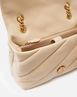 Love Bag Puff beige in nappa misura media con motivo matelassè obliquo e fibbia dorata Love Birds