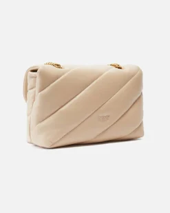 Love Bag Puff beige in nappa misura media con motivo matelassè obliquo e fibbia dorata Love Birds