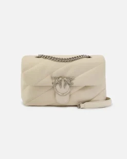 Love Bag Puff bianca in nappa misura media con motivo matelassè obliquo e fibbia argento Love Birds