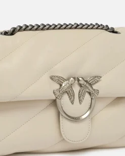 Love Bag Puff bianca in nappa misura media con motivo matelassè obliquo e fibbia argento Love Birds