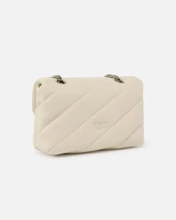Love Bag Puff bianca in nappa misura piccola con motivo matelassè obliquo e fibbia argento Love Birds