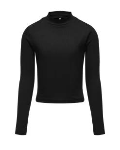 Lupetto Kids Only in cotone stretch nero a costine e maniche lunghe