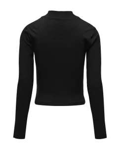 Lupetto Kids Only in cotone stretch nero a costine e maniche lunghe