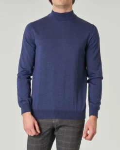 Lupetto Pellizzari blu melange in pura lana merino