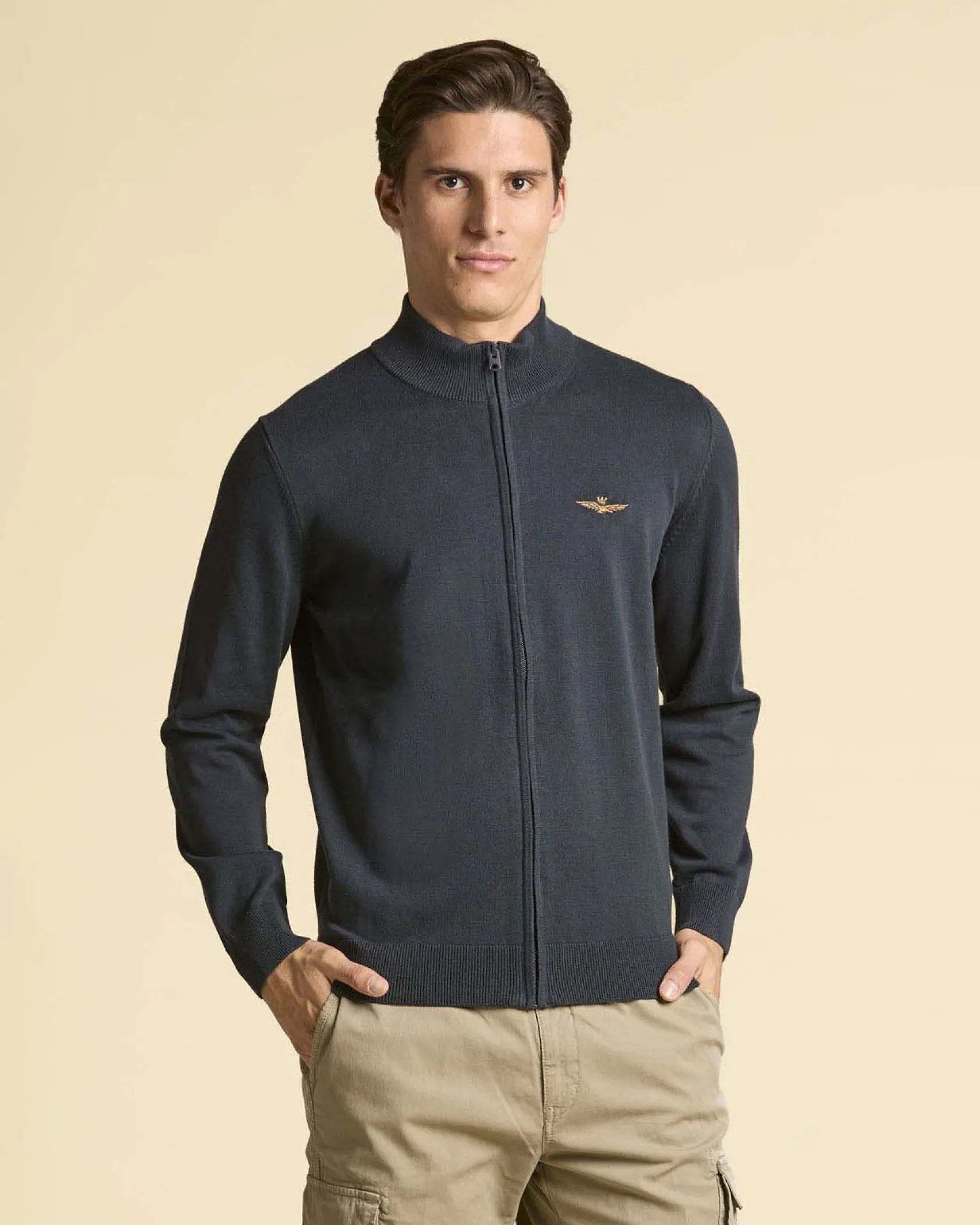 Maglia Aeronautica Militare blu in puro cotone con chiusura zip