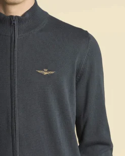 Maglia Aeronautica Militare blu in puro cotone con chiusura zip