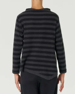 Maglia antracite e nera a righe in cotone stretch con collo a cratere e fondo a punte