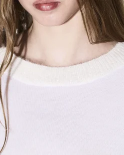 Maglia Armani Exchange bianca in lana vergine con dettagli in maglia a contrasto