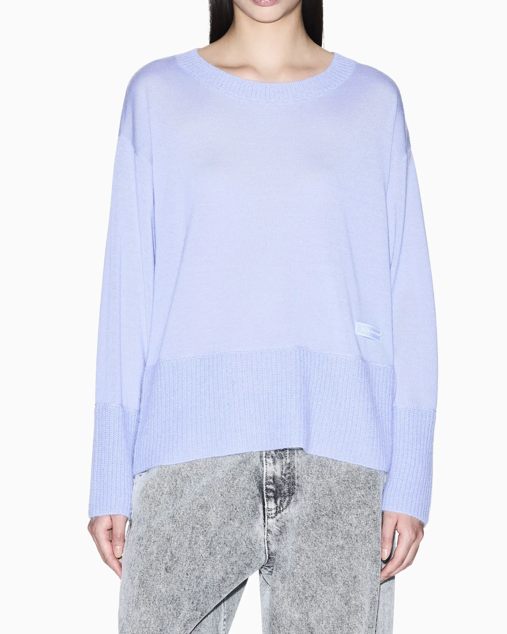 Maglia Armani Exchange lilla in lana vergine con dettagli in maglia a coste