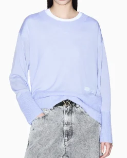 Maglia Armani Exchange lilla in lana vergine con dettagli in maglia a coste