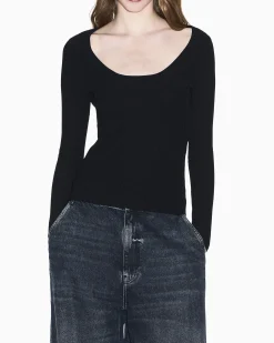 Maglia Armani Exchange nera in misto viscosa a costine