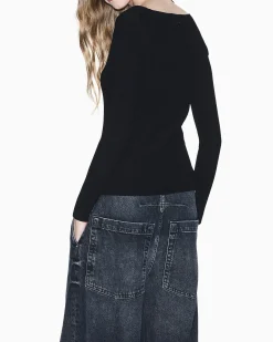 Maglia Armani Exchange nera in misto viscosa a costine
