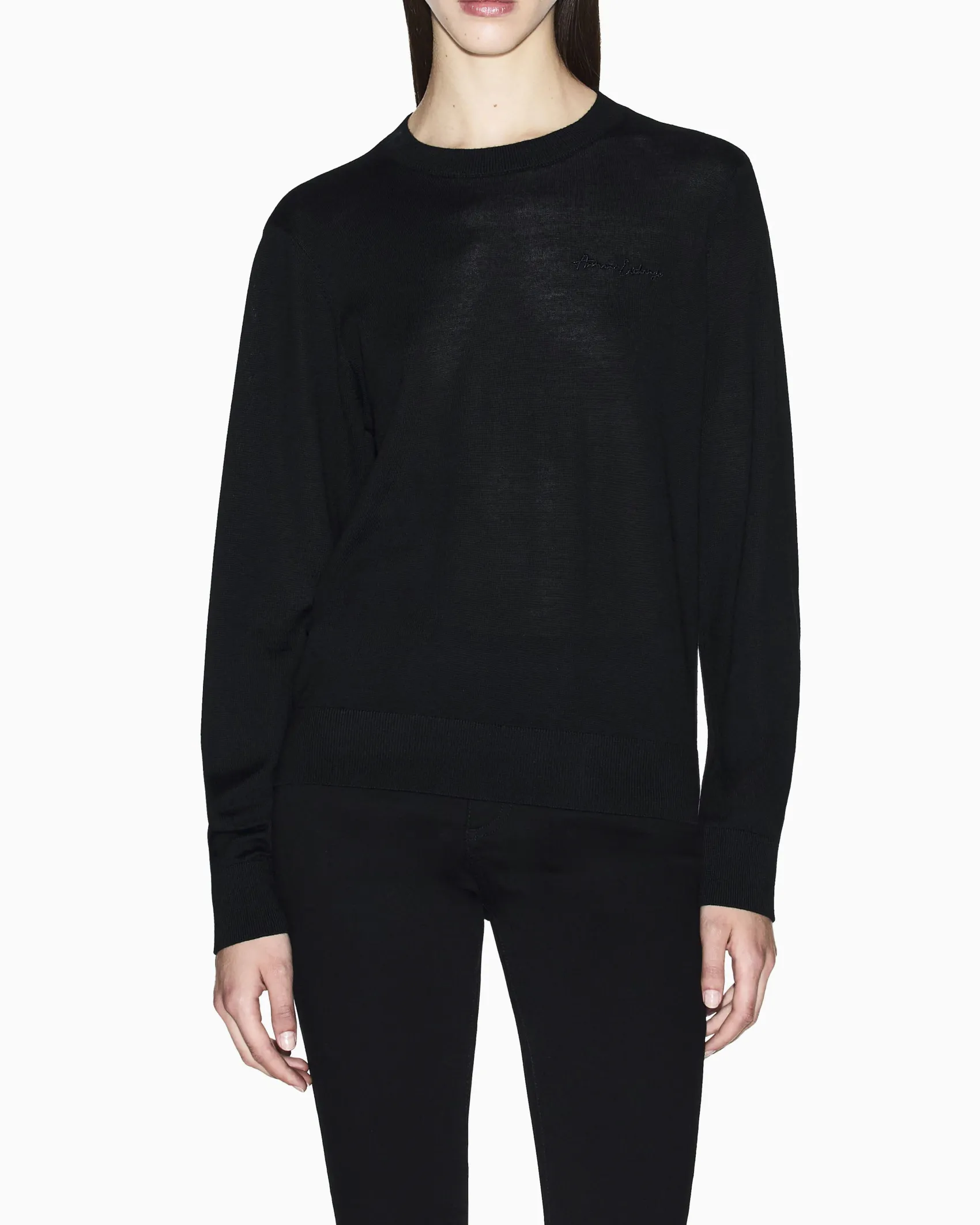 Maglia Armani Exchange nera in lana vergine con dettagli in maglia