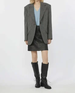 Maglia azzurra in bouclè di alpaca e cotone Weekend Max Mara con scollo a V