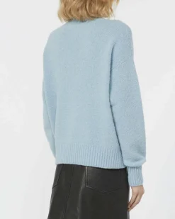 Maglia azzurra in bouclè di alpaca e cotone Weekend Max Mara con scollo a V
