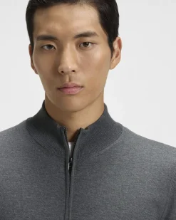 Maglia Balonso Boss grigia in pura lana merino con apertura zip
