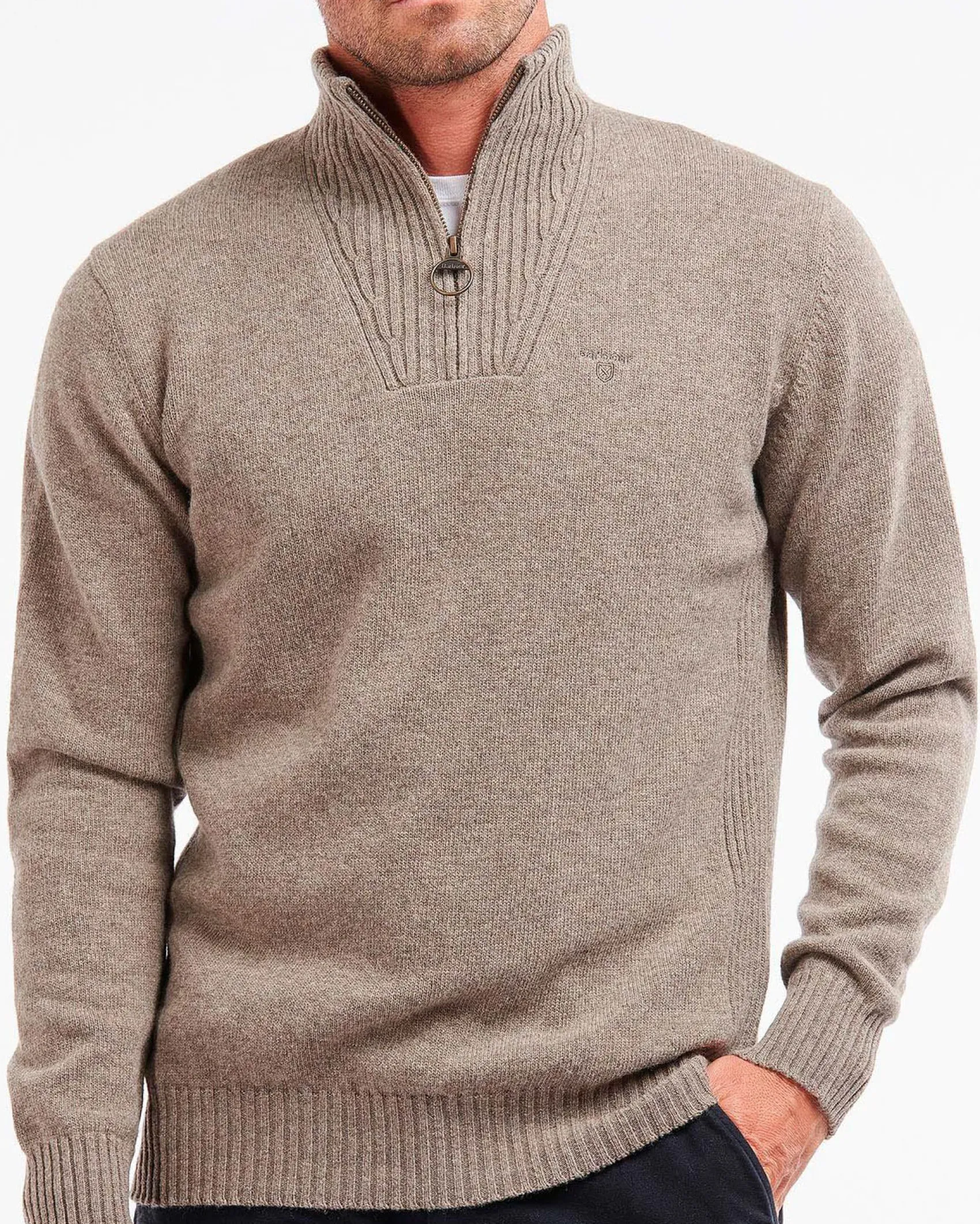 Maglia Barbour beige in lana con chiusura a mezza zip