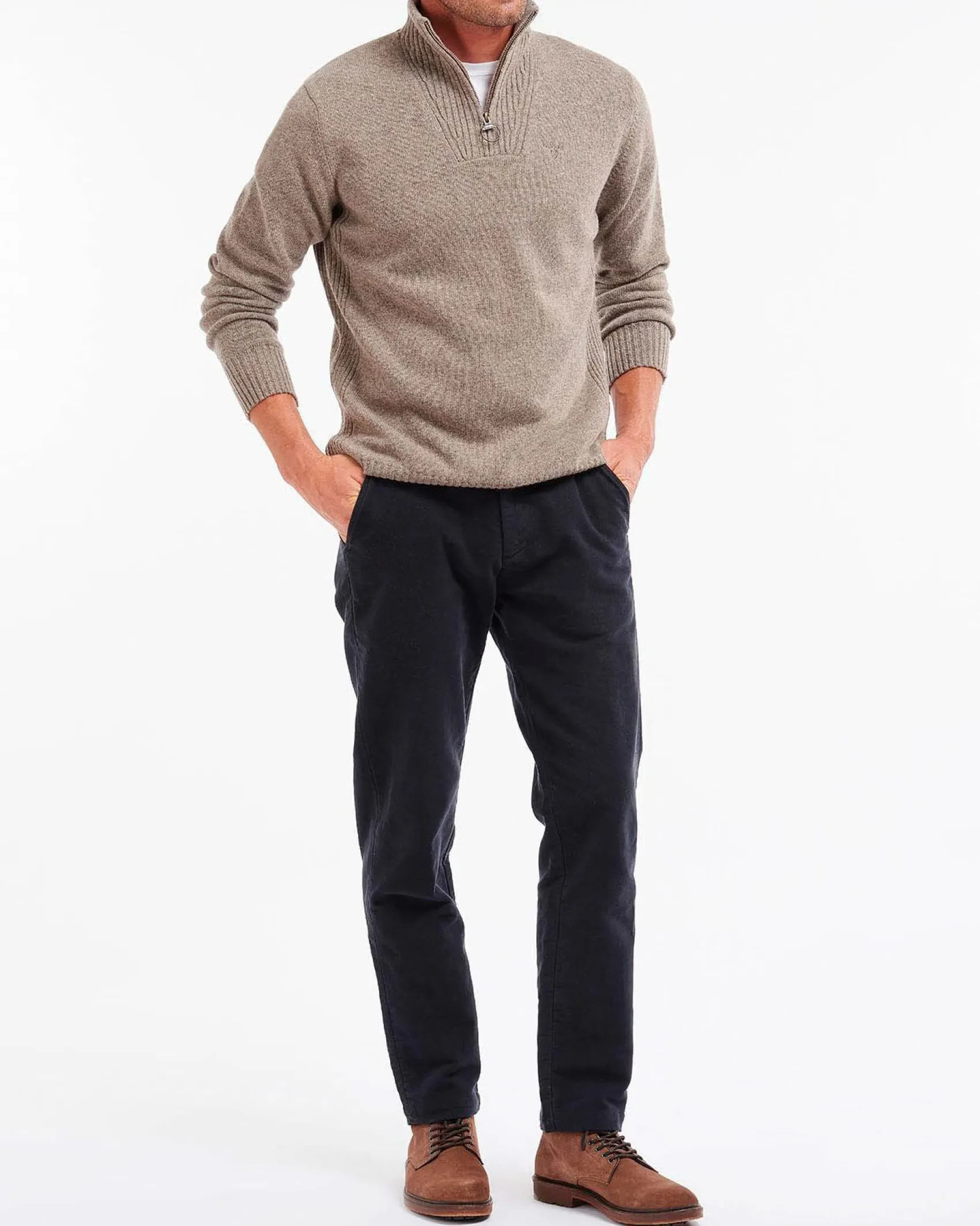 Maglia Barbour beige in lana con chiusura a mezza zip