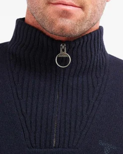 Maglia Barbour blu in lana con chiusura a mezza zip