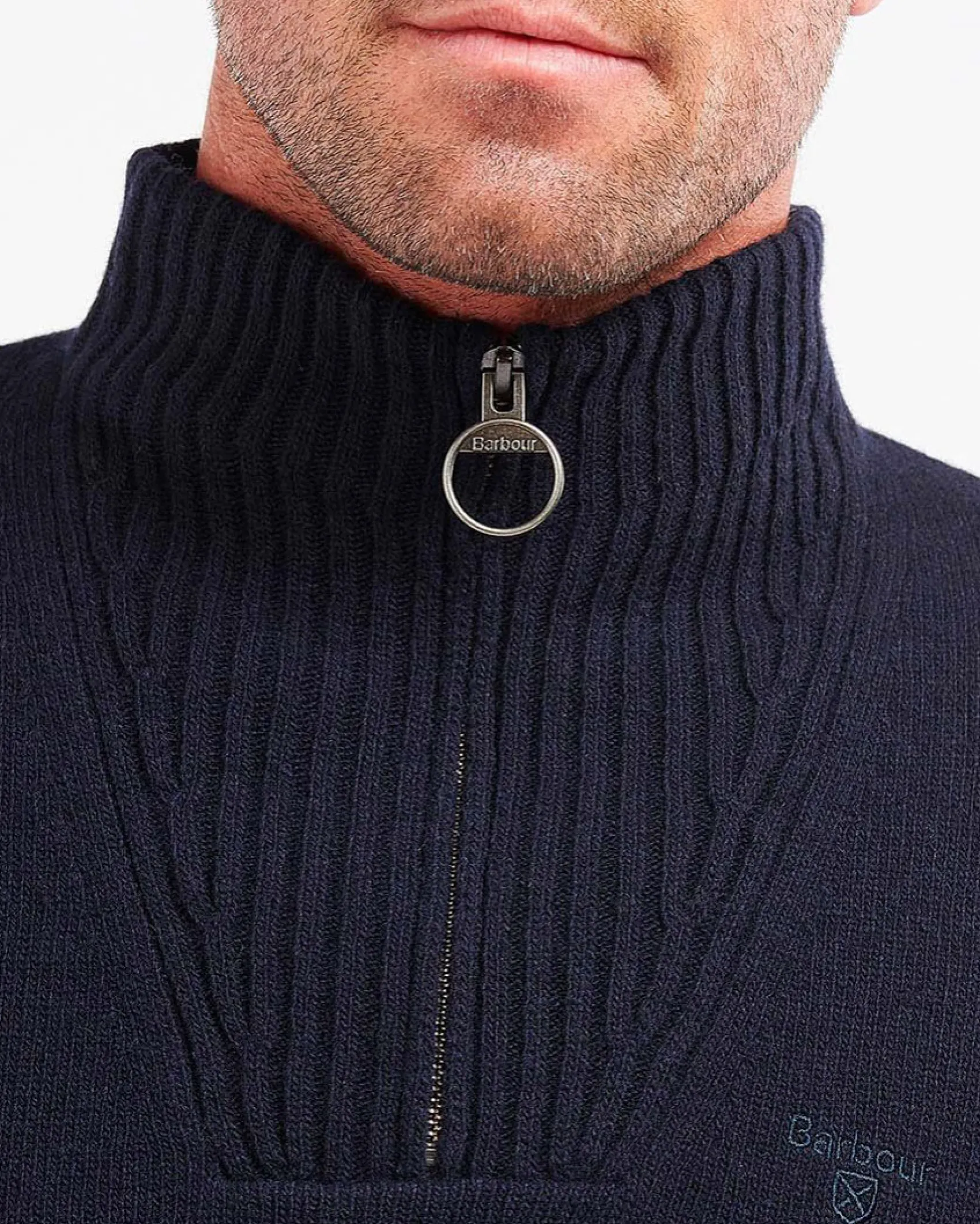 Maglia Barbour blu in lana con chiusura a mezza zip