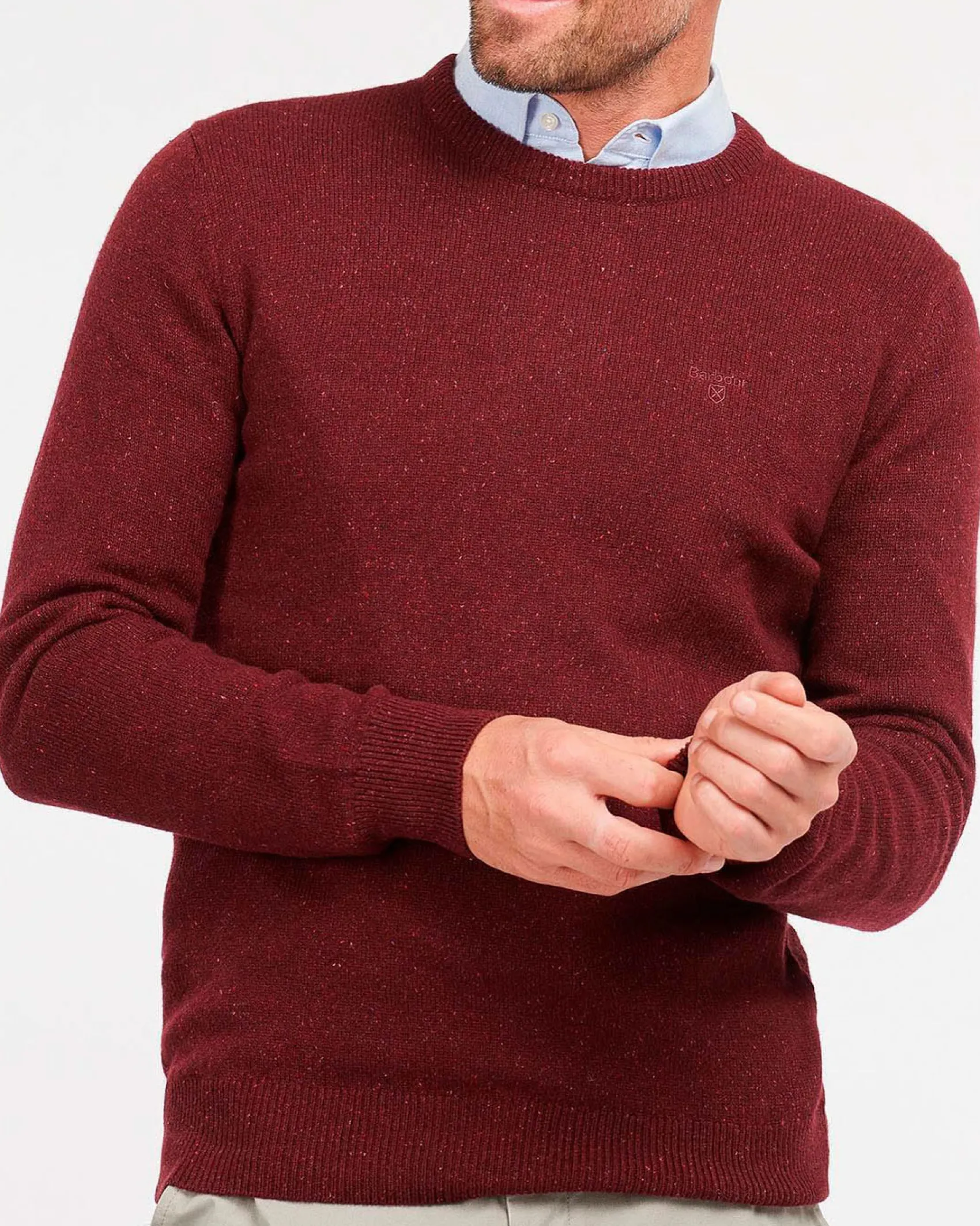 Maglia Barbour girocollo Tisbury bordeaux in misto lana e seta effetto bottonato
