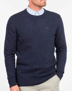 Maglia Barbour girocollo Tisbury blu in misto lana e seta effetto bottonato