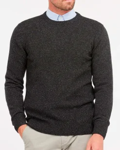 Maglia Barbour girocollo Tisbury nera in misto lana e seta effetto bottonato