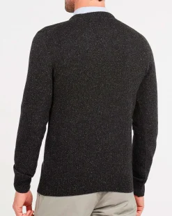 Maglia Barbour girocollo Tisbury nera in misto lana e seta effetto bottonato