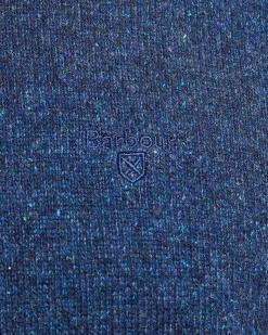 Maglia Barbour girocollo Tisbury blu indaco in misto lana e seta effetto bottonato