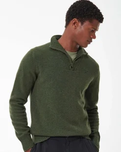 Maglia Barbour verde militare in lana con chiusura a mezza zip