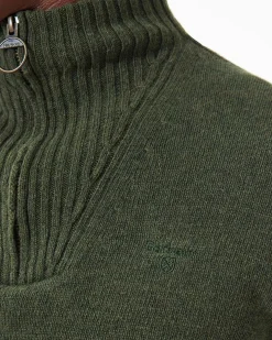 Maglia Barbour verde militare in lana con chiusura a mezza zip