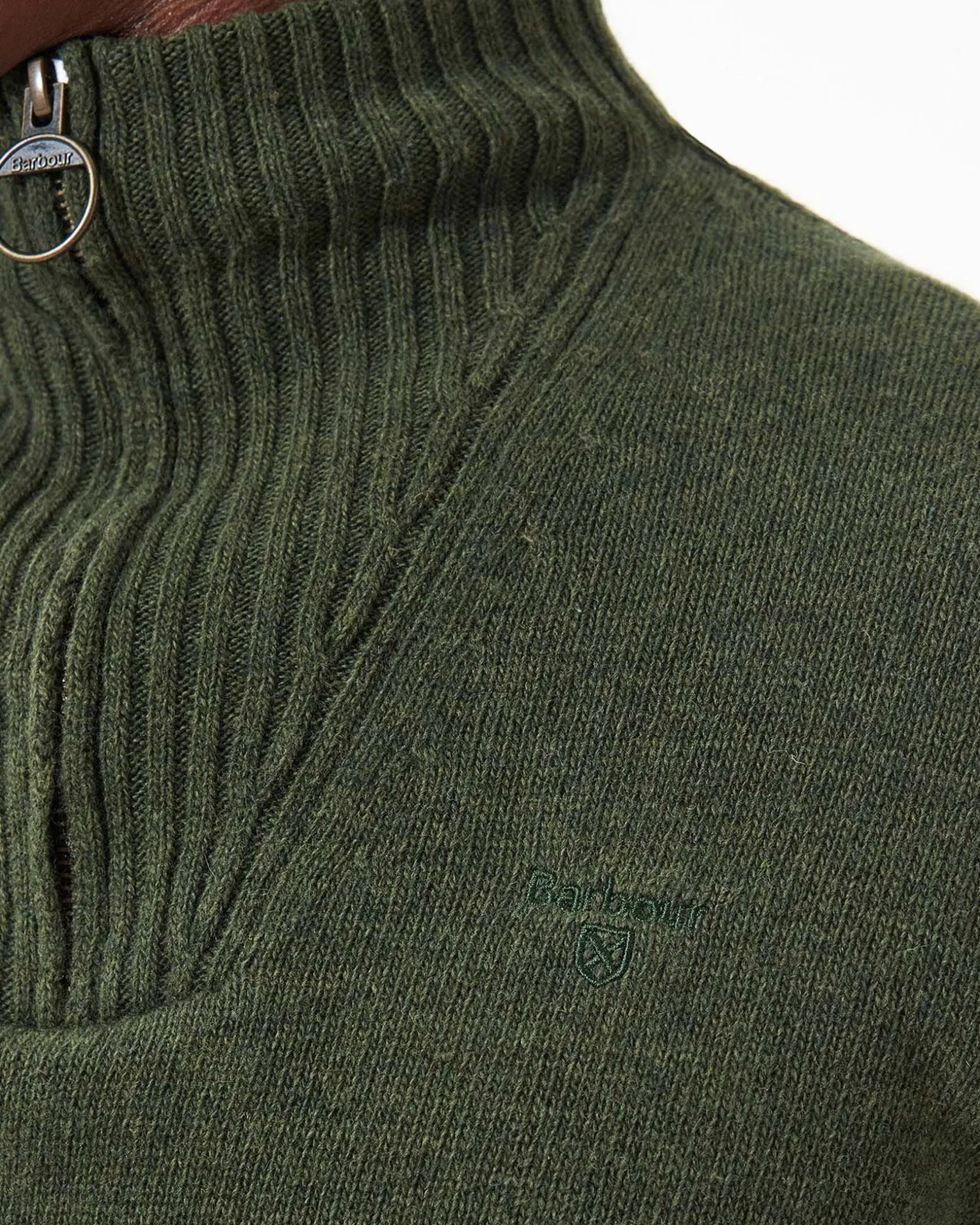 Maglia Barbour verde militare in lana con chiusura a mezza zip