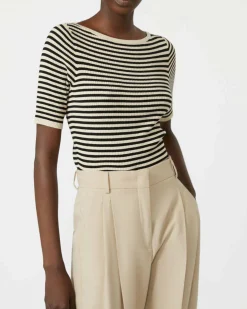 Maglia beige a righe blu in misto viscosa Weekend Max Mara con maniche al gomito