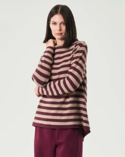 Maglia beige a righe bordeaux JurerĂŞ in misto cotone con colletto a cratere