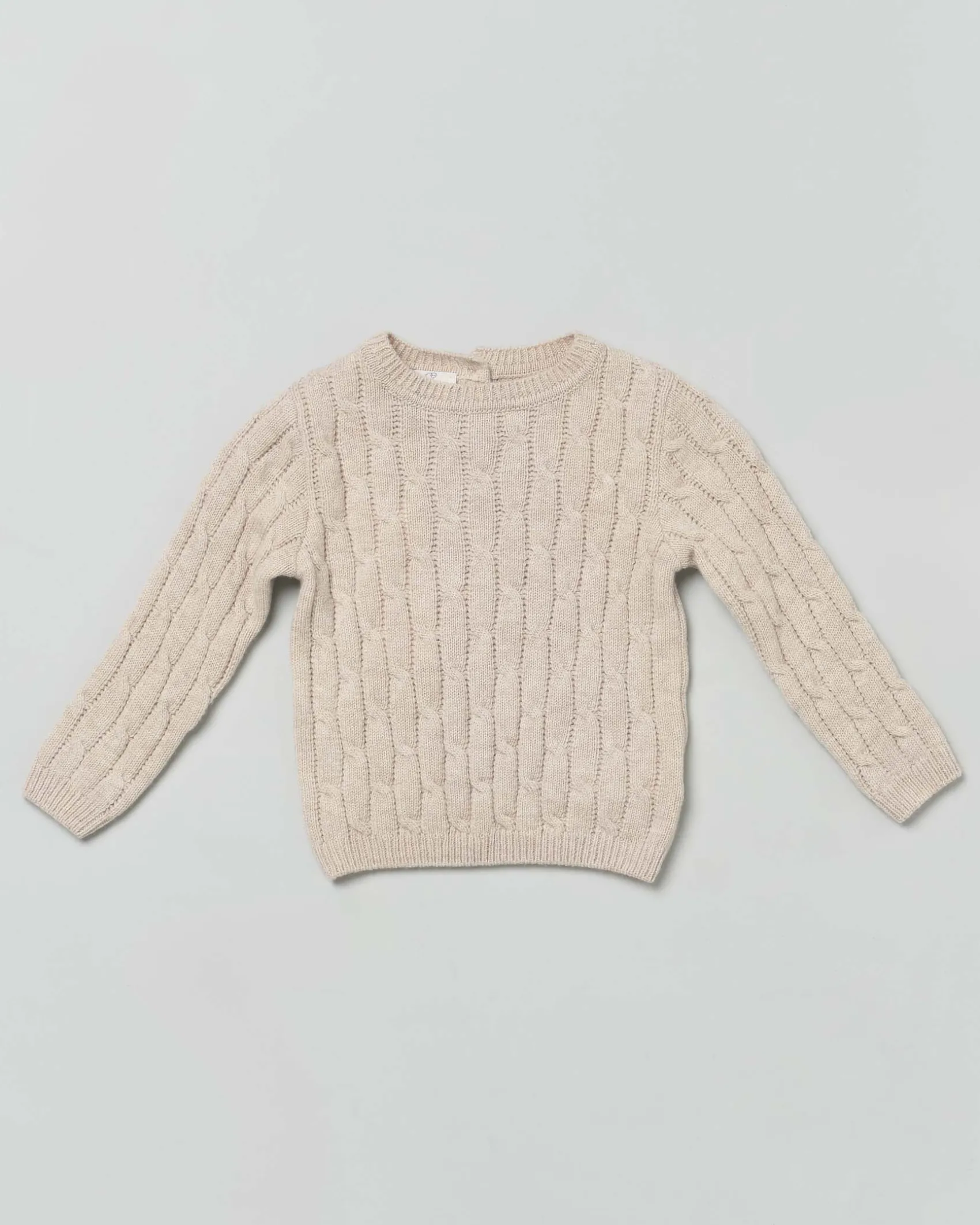 Maglia beige girocollo in pura lana a trecce