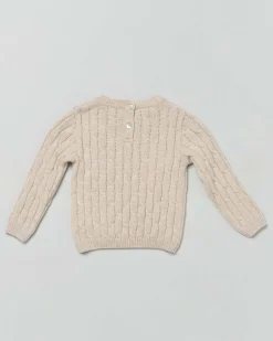 Maglia beige girocollo in pura lana a trecce
