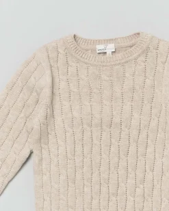 Maglia beige girocollo in pura lana con lavorazione a trecce