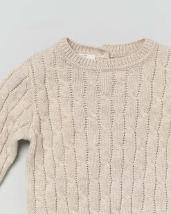 Maglia beige girocollo in pura lana a trecce