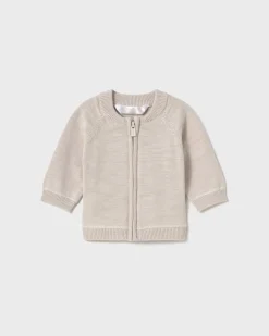 Maglia beige in cotone con apertura zip
