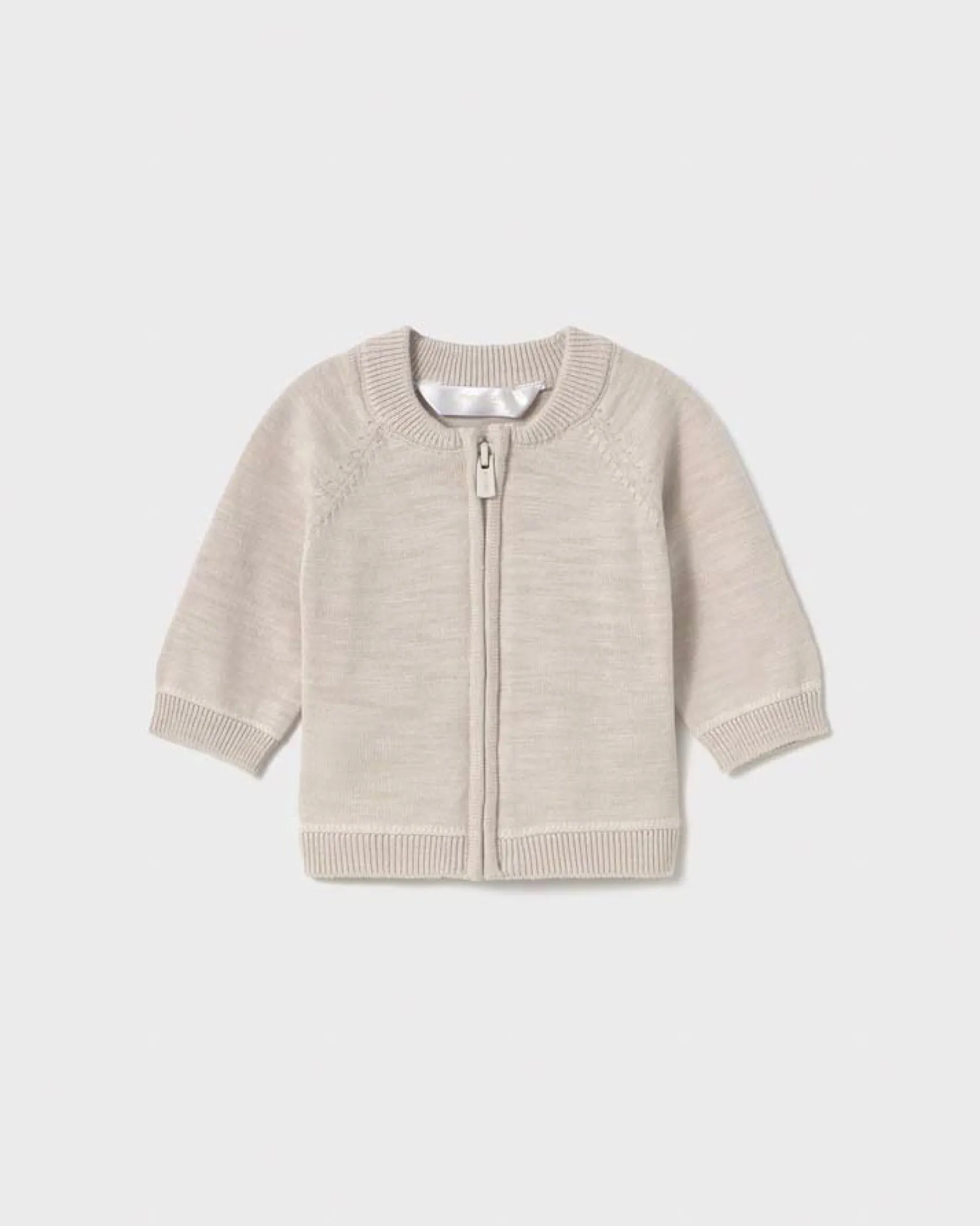 Maglia beige in cotone con apertura zip
